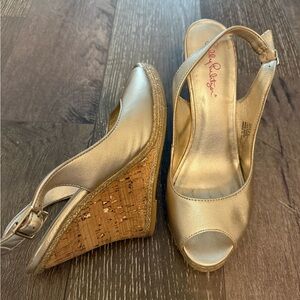 Lilly Pulitzer Gold Wedge Sandals